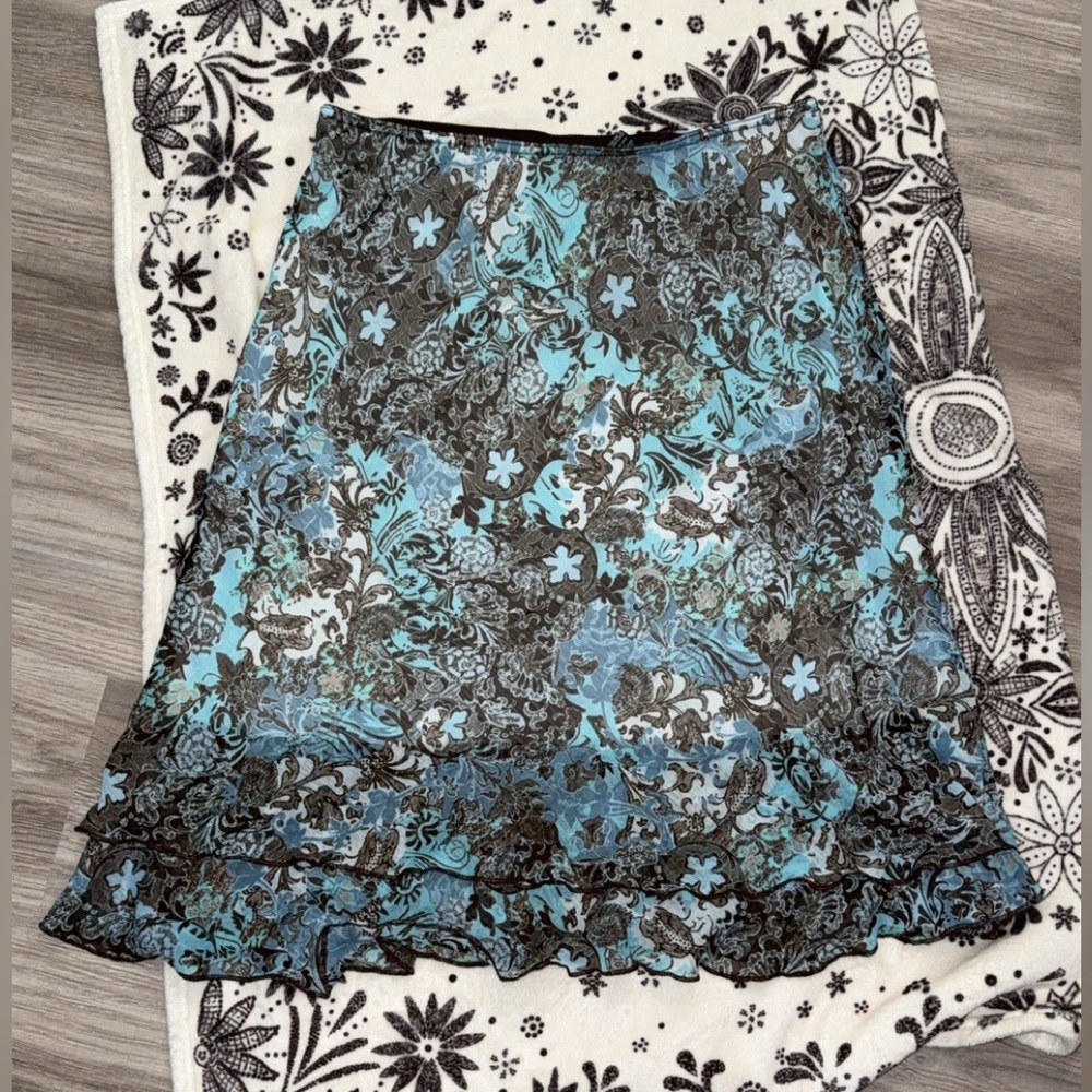 VTG 90s Ralph Lauren Richard New Y2K Floral Midi Flowy Mesh Overlay Skirt Large - Picture 2 of 5